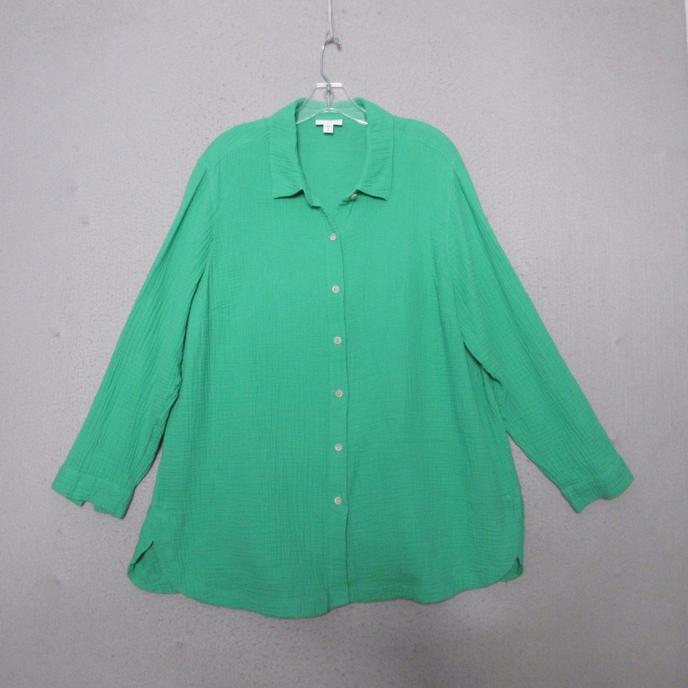 J Jill Top XL Petite Green Cotton Gauze Textured Minimalist Beachy Relax Coastal